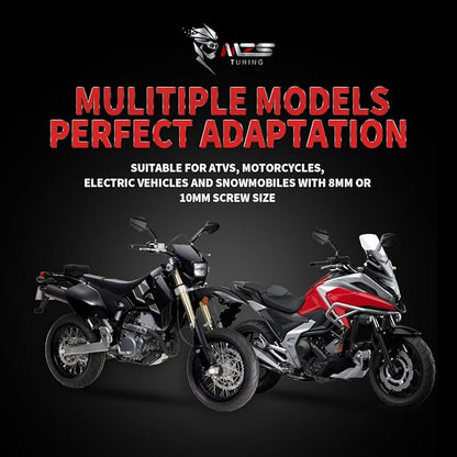 MZS Adventure Motorcycle Mirrors, 10mm 8mm Foldable Motorbike Rear View Handlebar Side Mirror with Aluminum Mount Black Fit for Street Dirt Electric Bike Ebike Scooter ATV Quad