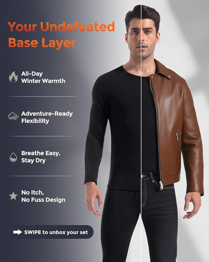 CL convallaria Long Johns Thermal Underwear for Men Soft Fleece Lined Base Layer Cold Weather Top Bottom Gift Set