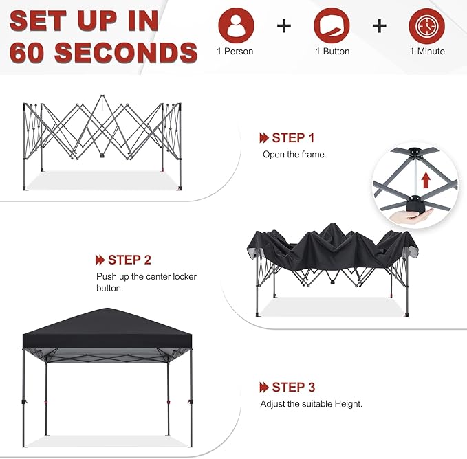 ABCCANOPY Pop Up Canopy - 10x10 Outdoor Patio Portable Canopy Tent Heavy Duty for Backyard and Deck with 4 Sandbags(Dark Black, 10x10)