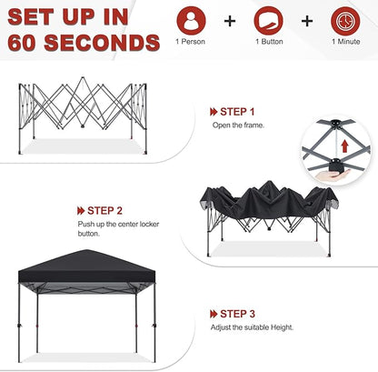 ABCCANOPY Pop Up Canopy - 10x10 Outdoor Patio Portable Canopy Tent Heavy Duty for Backyard and Deck with 4 Sandbags(Dark Black, 10x10)