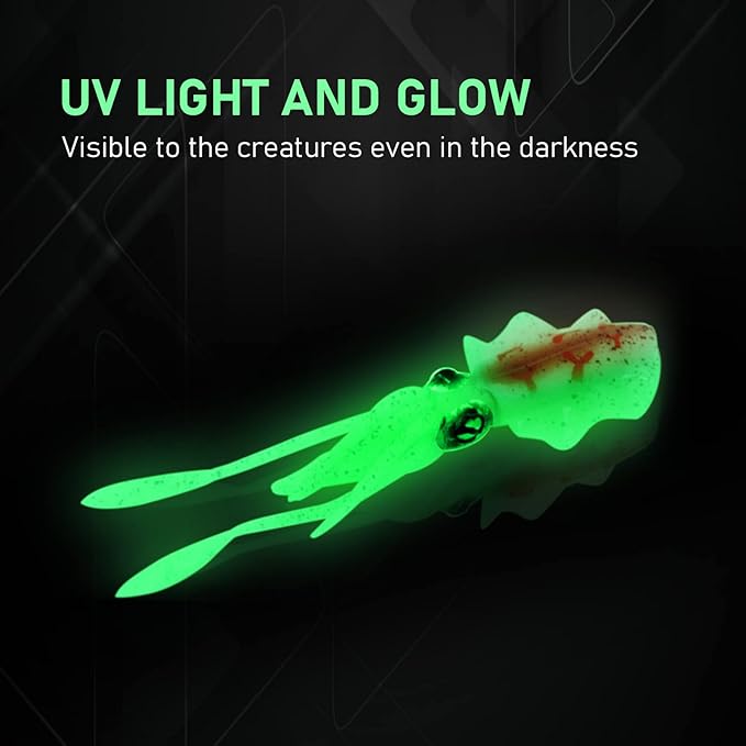 Squid Fishing Lures Large Simulation Luminous Artificial Lures Baits with 3D Holographic Eyes & Treble Hook, Built in Lead Blocks, Lifelike Plastic Fishing Soft Lures for Saltwater Fishing