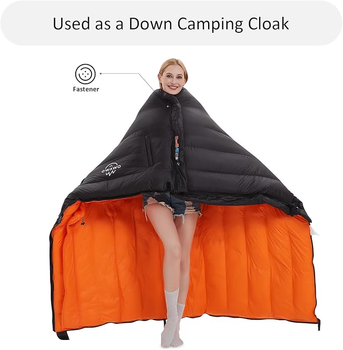 0-20 Degrees F Down Sleeping Bag for Adults - 4 Season Envelope With Arm Holes, Wearable for Backpacking Camping - Ultralight, Compact, Move Freely While Wearing