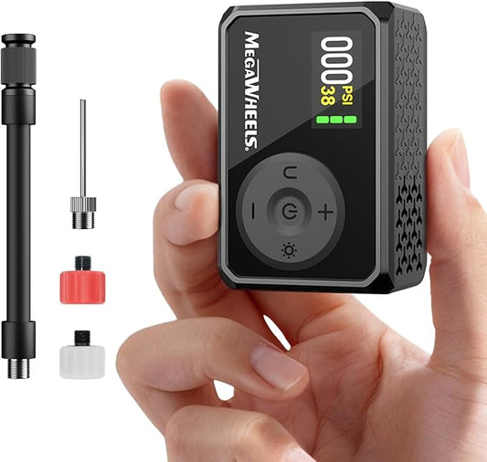 MEGAWHEELS Mini Bike Pump, Portable Bike Pump with Presta and Schrader Valve, 120PSI Bicycle Pump with Gauge, Auto Stop, Fast Inflation for City Bike, Road Bike, Mountain Bike