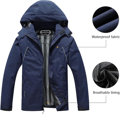 Outdoor Men's Waterproof Raincoat Windbreaker Lightweight Rain Jacket with Detachable Hood