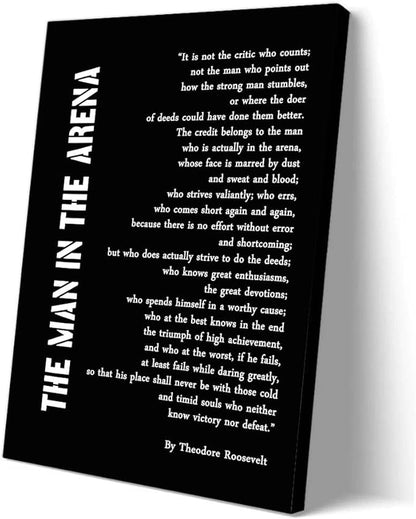 Matniger Man in the Arena Wall Art Framed Poster Prints Canvas Inspirational Quotes Wall Art Speech Poster Vintage Pictures Wall Decor 16x24inches