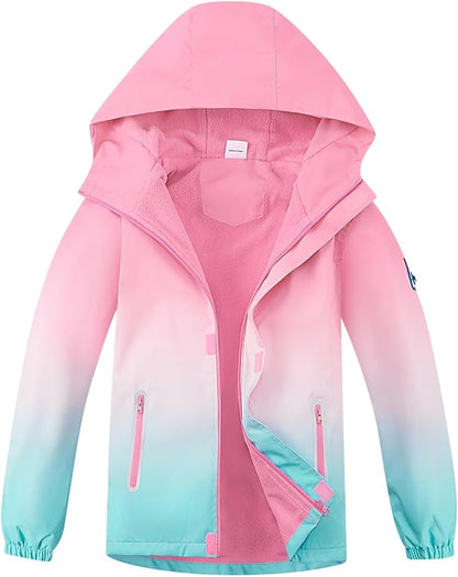 MGEOY Boys Girls Rain Jackets Lightweight Waterproof Hooded Raincoats Windbreakers for Kids 4-14Y