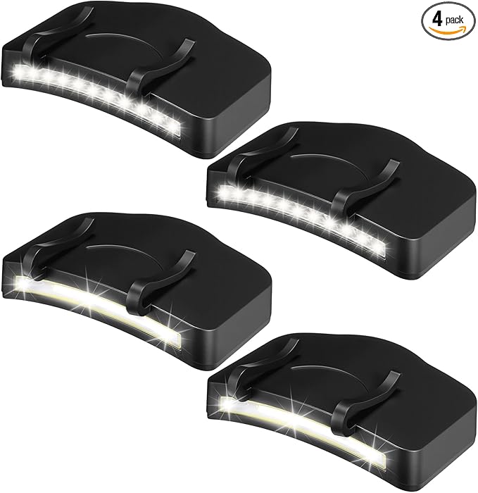 Mudder 4 Pcs Hat Light Clip 11 LED Light and Cob Cap Lights Clip on Hat Powered Headlamp Battery Cap Brim Lamp Black Waterproof Ultra Bright Headgear Flashlight for Hunting Camping Fishing Hiking