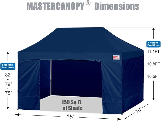 MASTERCANOPY Heavy Duty Pop-up Canopy Tent with Sidewalls (10x15,Navy Blue)