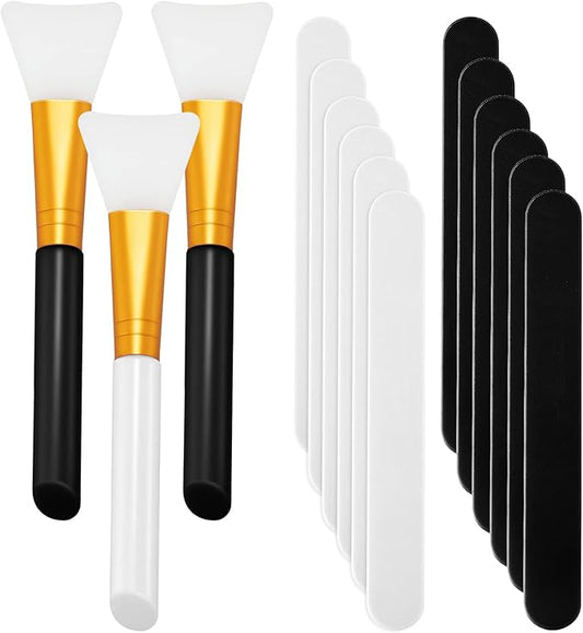 15 Pieces Reusable Stir Sticks Sets Include 12 Pieces Resin Stirring Makeup Sticks and 3 Pieces Silicone Epoxy Brushes for Mixing Resin Epoxy Liquid Facial Cover Paint Making DIY(Black, White)