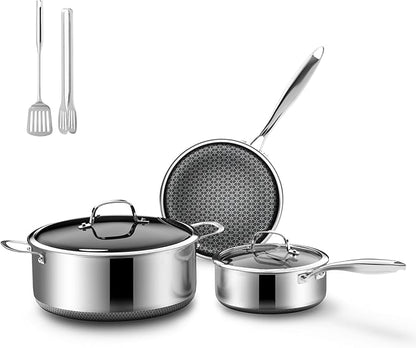 7-Piece 5 Ply Stainless Steel Cookware Set with Lids, Pots and Pans Set Non Stick, Non-Toxic, for Induction, Oven, Dishwasher Safe, RV Essentials, Kitchen Appliances