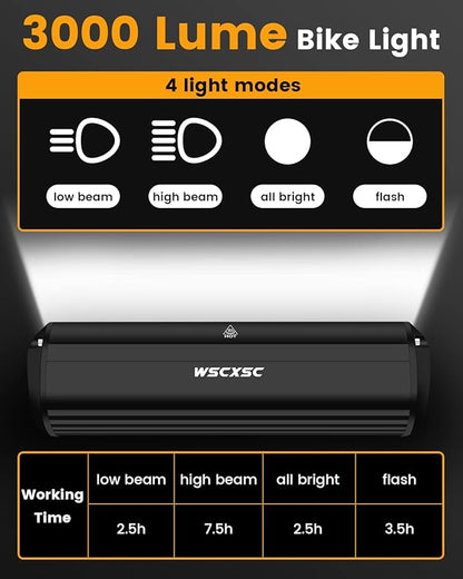 Super Bright Bike Light 3000 Lumen 5 LED Bicycle Light with Taillights Rechargeable Bike Headlight for Night Riding Waterproof Bike Light Front and Back Set for Mountain/Dirt/Light/Kids Bike