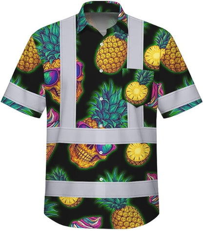 High Visibility Hawaiian Shirt for Men Tropical Shirts Custom Name Floral Outfit Reflective Safety Workwear