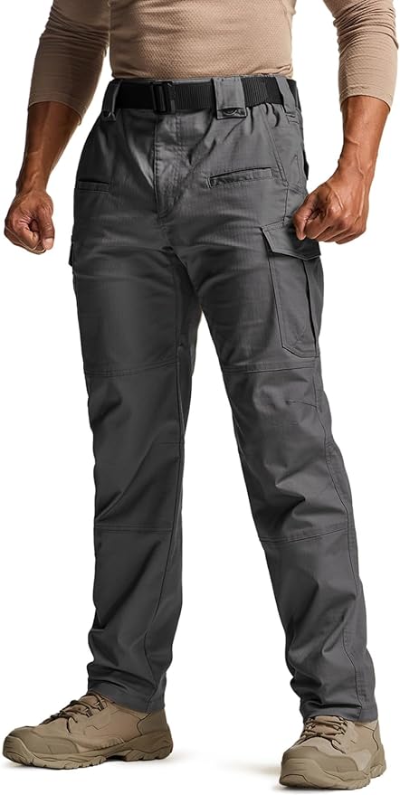 CQR Men's Flex Stretch Tactical Pants, Water Resistant Ripstop Cargo Pants, Lightweight EDC Outdoor Work Hiking Pants