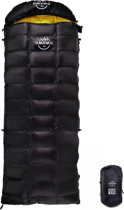 0 20 Degrees F Down Sleeping Bag for Adults,4 Season Cold Weather Rectangle Wearable Down Sleeping Bag for Camping Hiking,Can be Used as Blanket Quilt or Cloak,with Mesh Sack Buckle Strap