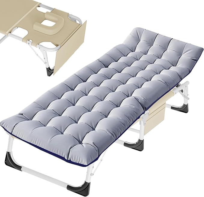 Slsy Folding Camping Cot for Adults with Pad, Padded Portable Sleeping Cots, Camp Bed with Carry Bag for Outdoor Travel, Beach, Hiking