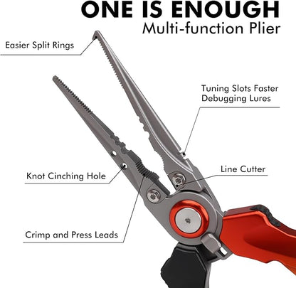 TRUSCEND Lockable Handy Fishing Pliers with Innovative Ergonomic Handle, Saltwater Corrosion Resistant Teflon Coated Fishing Tool, Multi-Function Fishing Gear with Mo-V Cutter