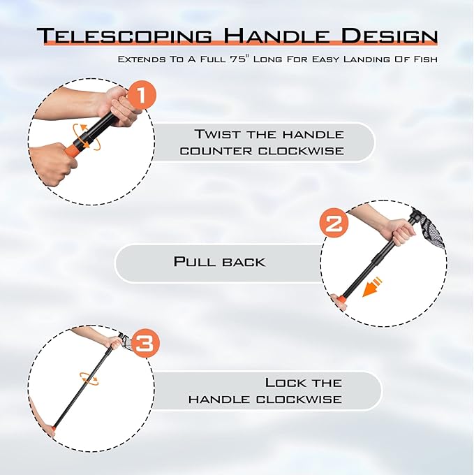 KastKing Brutus Fishing Net, Foldable Extendable Fish Landing Net, Lightweight & Portable Fishing Net with Soft EVA Foam Handle, Holds up to 44lbs/20KG, Fish-Friendly Mesh for a Safe Release