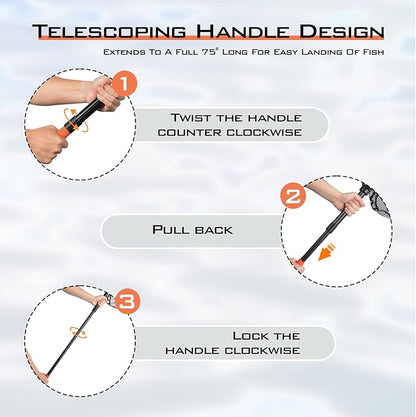 KastKing Brutus Fishing Net, Foldable Extendable Fish Landing Net, Lightweight & Portable Fishing Net with Soft EVA Foam Handle, Holds up to 44lbs/20KG, Fish-Friendly Mesh for a Safe Release