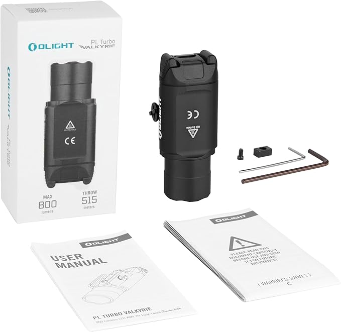 OLIGHT PL Turbo Weaponlight, 800-Lumen 515 Meters Long-Range Tactical Flashlight, 66,300 High Candela Compact Rail-Mounted Light with Strobe Function and Rail Locating Keys, Fits Picatinny and GL Rail