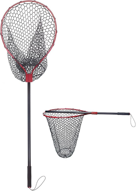 Fishing Landing Net with Long Handle Non-Telescopic,Large Rubber Fishing Net for Kayak/Fly | Hoop Size 23.6″ x 19″ | Overall Length: 67″ | Net Depth 24.8″
