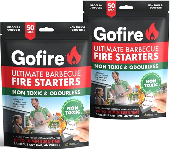 GOFIRE Travel Fire Starter for Camping, Hiking, Backpacking | Uses: Grill, Campfire, Fireplace, Wood Stove | All Purpose, Portable, Waterproof | Heat During Cold Rain & Snow | 50 Pieces