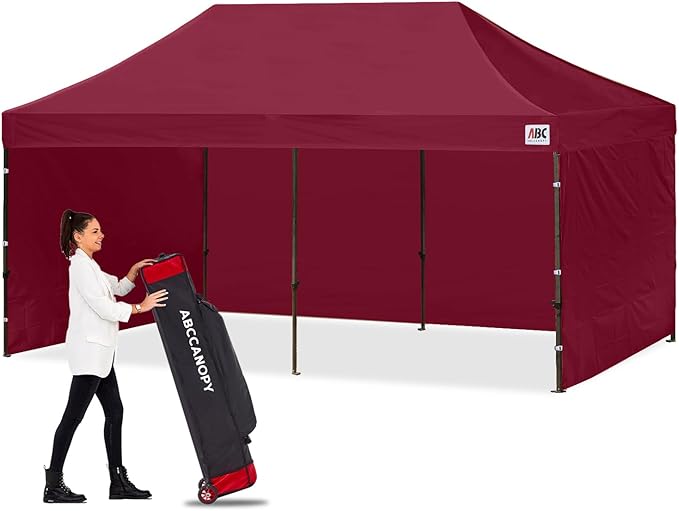 ABCCANOPY Heavy Duty Easy Pop up Canopy Tent with Sidewalls 10x20, Burgundy