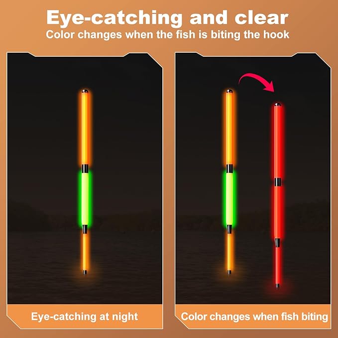 Fishing Bobbers, Fishing Floats, light up bobbers night fishing, slip bobbers for fishing, day or night fishing gear, LED Color-Changing Signal for Fishing, Deep Stillwater(5-12 meters)