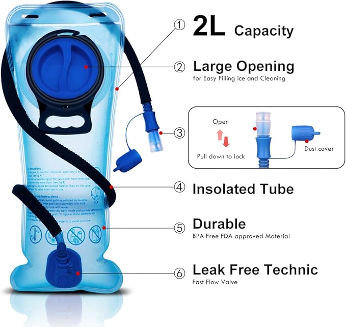 Hydration Pack, Insulated Hydration Backpack with 2L BPA Free Water Bladder and Storage, Hiking Backpack for Men, Women, Kids for Running, Cycling, Camping - Keep Liquid Cool up to 5 Hours