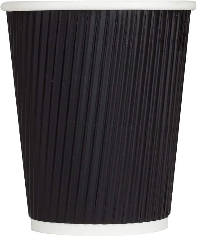 Karat 8 oz Ripple Insulated Coffee Cup [500 Count] Black Disposable Paper Hot Cup, Sturdy and Leak Proof, 80mm, No Lids