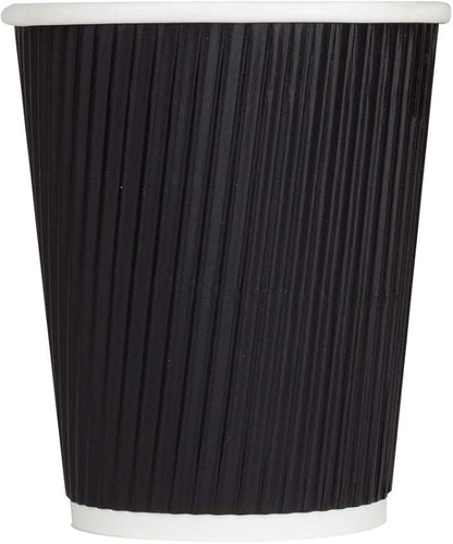 Karat 8 oz Ripple Insulated Coffee Cup [500 Count] Black Disposable Paper Hot Cup, Sturdy and Leak Proof, 80mm, No Lids