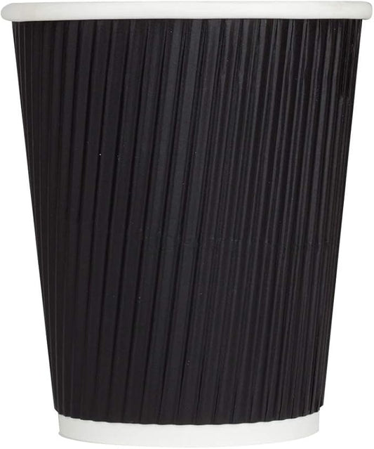 Karat 8 oz Ripple Insulated Coffee Cup [500 Count] Black Disposable Paper Hot Cup, Sturdy and Leak Proof, 80mm, No Lids
