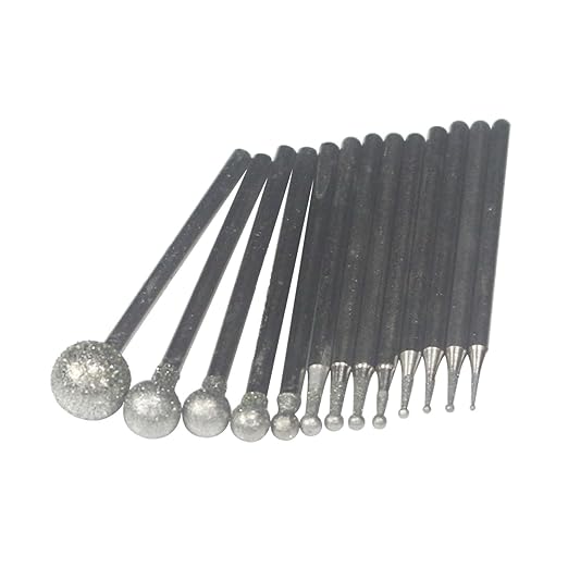 𝐋𝐮𝐨 𝐤𝐞 13 Pcs Ball Shape Diamond Burr - 3/32'' Shank Diamond Mounted Round Ball Burs Stone Carving Bits for Rotary Tools includes Dremel