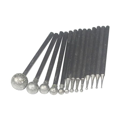 𝐋𝐮𝐨 𝐤𝐞 13 Pcs Ball Shape Diamond Burr - 3/32'' Shank Diamond Mounted Round Ball Burs Stone Carving Bits for Rotary Tools includes Dremel
