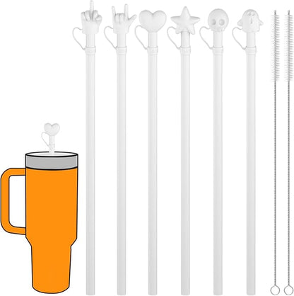 Halloween Party Favors 2025, Doboli Replacement 12 Inch Long Silicone Straw With Cover, Compatible with Stanley Owala 40 oz 30 oz Cup Tumbler, Funny 6 Pack Reusable Straw with Cleaning Brush