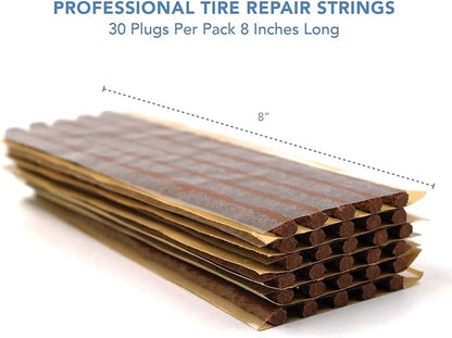 CKAuto 30pcs 8" Brown Tire Repair Strings, Automotive Tool Tire Repair Plugs for Tubeless Off-Road Tires Car, Bike, ATV, UTV, Wheelbarrow, Mower