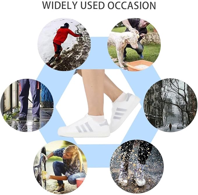 Waterproof Shoe Covers, Non-Slip Water Resistant Overshoes Silicone Rubber Rain Shoe Cover Protectors for Kids, Men, Women (Small, White)