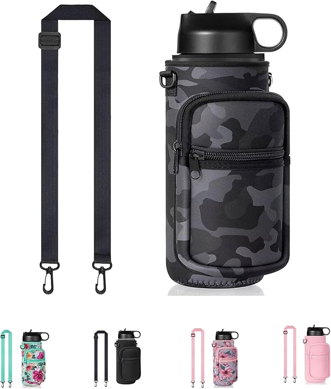 Insulated Water Bottle Holder Sling Bag with Phone Pocket, Adjustable Crossbody Strap for Walking, Hiking, Camping, Fishing