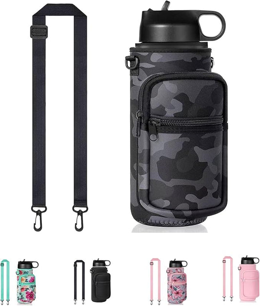 Insulated Water Bottle Holder Sling Bag with Phone Pocket, Adjustable Crossbody Strap for Walking, Hiking, Camping, Fishing
