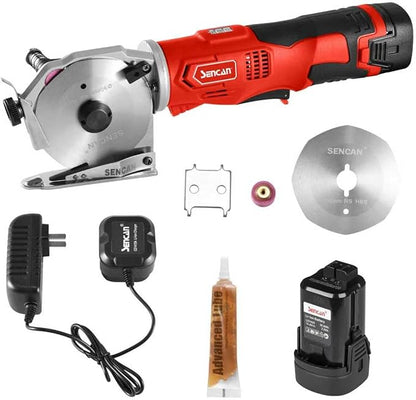 Cordless Electric Rotary Shear Cutter, Multi-layer Electric Fabric Scissors with 1.3"Cutting Thickness, for Cloth Fabric Leather and Carpet, Comes with 1 Battery, 2pcs blade, 14.4V