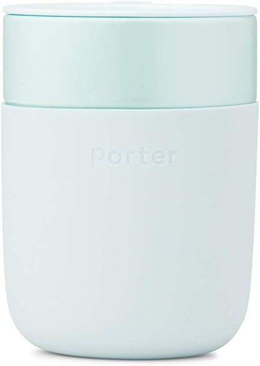 W&P Porter Ceramic Mug w/ Protective Silicone Sleeve, Mint 12 Ounces | On-the-Go | Reusable Cup for Coffee or Tea | Portable | Dishwasher Safe