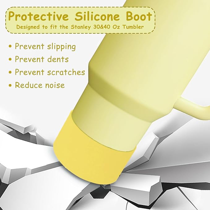 Stanley Cup Accessories Set,Including 2 Pcs 0.4in Straw Cover, 1 Silicone Spill-Proof Stopper, 1 Cute Handle Charm, 1 Silicone Boot Fits Stanley 40&30 Oz Tumbler (Lemon Yellow)