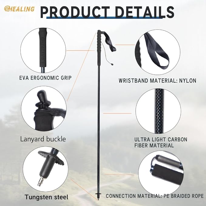 High Strength 5-Section Foldable Carbon Fiber Trekking Poles - 115g/125g/130g, Compact Hiking Staff for Men & Women, Ideal for Hiking, Trekking, Mountaineering & Backpacking