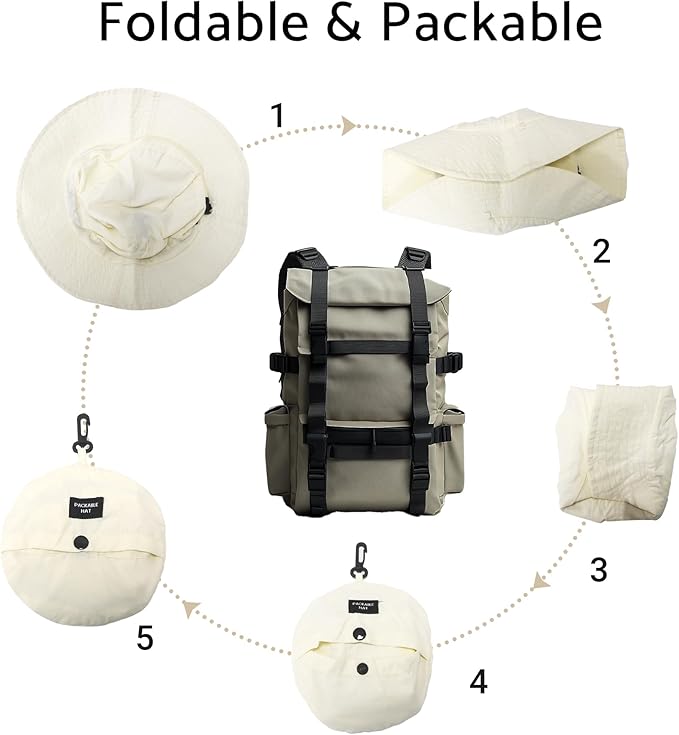 PFFY Quick Dry Waterproof Packable Bucket Hat for Women Men Outdoor Sun Hats with Detachable Chin Strap