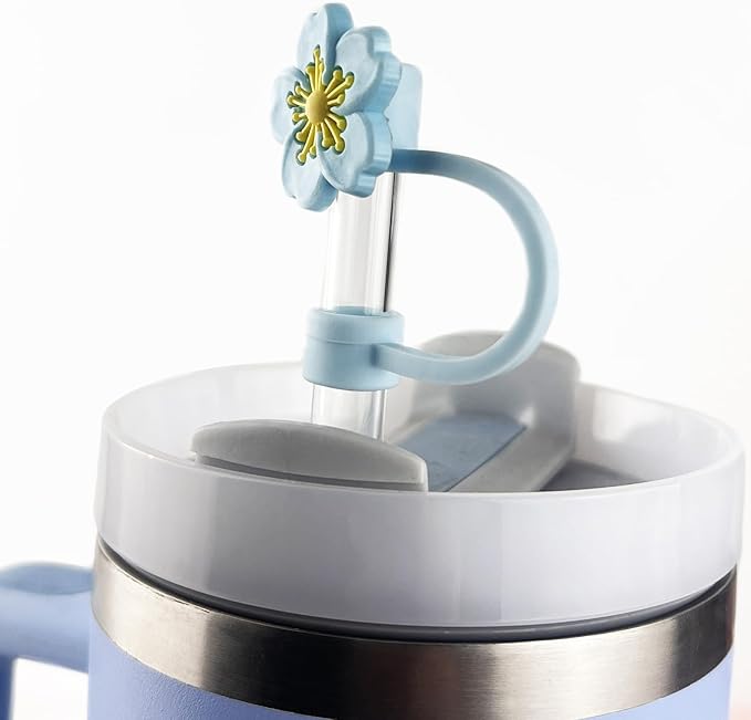 Velaco 11 PCS Accessories for Stanley Cup, Water Bottle Handle Strap for Stanley 30/40 oz tumbler with handle, including Straw Toppers, Silicone Cup Boot, Keychain Charms - Blue