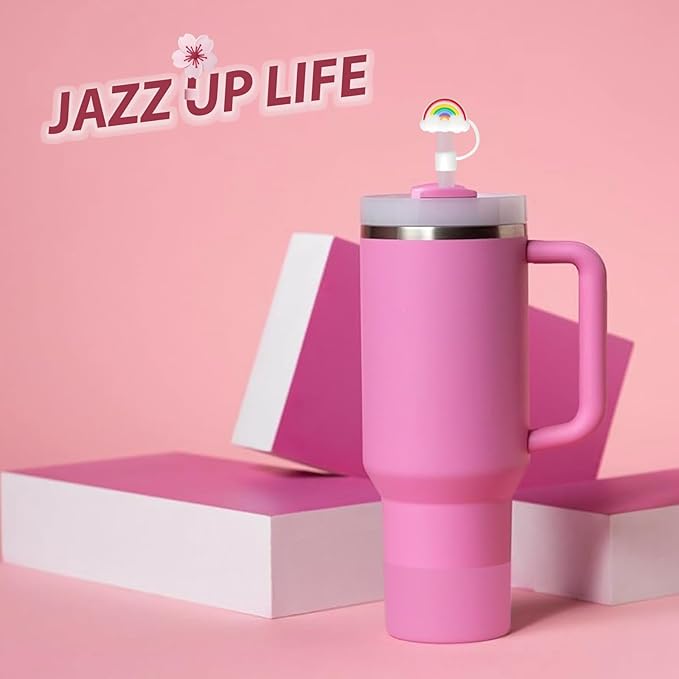 Stanley Cup Accessories Set Including 6 Pcs Silicone Spill Proof Stopper, 2 Pcs Straw Cover Cap for 9-10 mm Straws, 1 Pcs Silicone Boot for Stanley Cup 40oz & 30oz Tumbler (Peony)