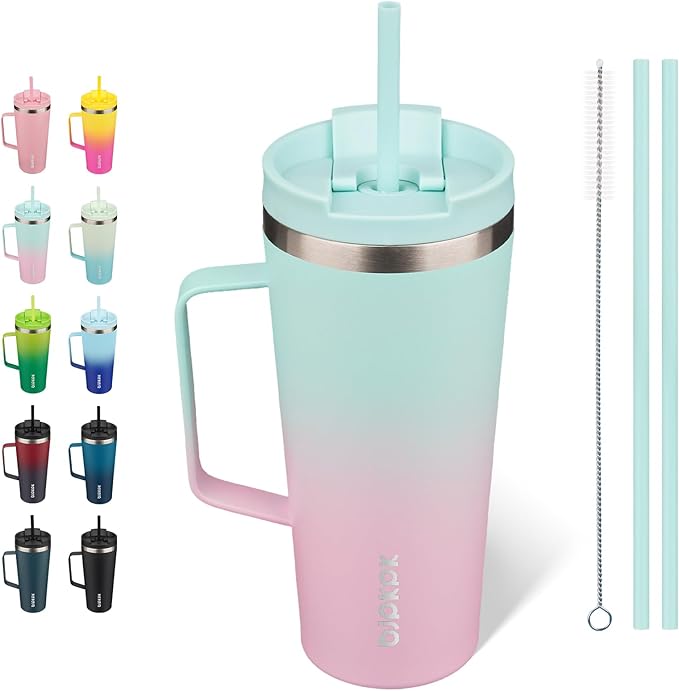 BJPKPK Insulated Tumbler with Handle, 22oz Insulated Tumblers with Lid and Straw, Stainless Steel Metal Water Bottles, Coffee Travel Mugs, Cups, Marshmallow