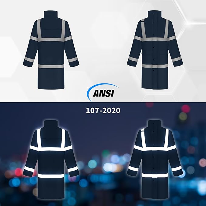 TCCFCCT Rain Jacket Men Hi Vis Rain Suits for Men Waterproof with Hood, Heavy Duty Long Rain Coats for Men Work,Safety Rain Gear for Men Women for Hiking Camping Outdoor Activities, L Navy Blue