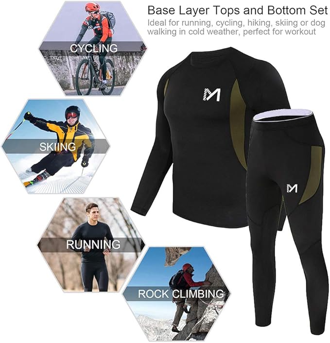 Thermal Underwear for Men, Winter Gear Long Johns Base Layer Top and Bottom Set for Skiing Running