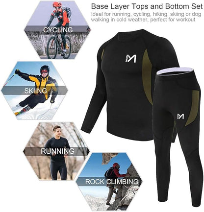 Thermal Underwear for Men, Winter Gear Long Johns Base Layer Top and Bottom Set for Skiing Running
