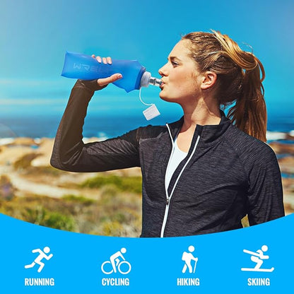 TPU Collapsible Soft Flask,Lightweight PBA Free Folding Running Water Bottles,Leakproof Durable Hydration Flask for Outdoors (250ml/8.45oz-Dark Blue)